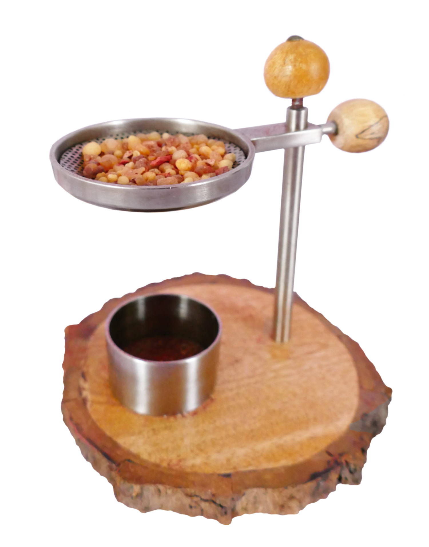Holzscheibe, höhenverstellbares Räucherstövchen antik-silber
