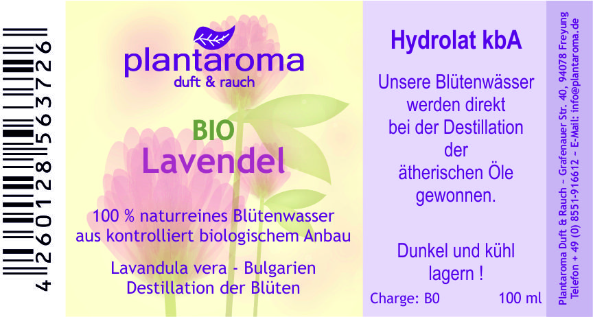 Lavendel Bio, Hydrolat, 100 % naturreines Bl