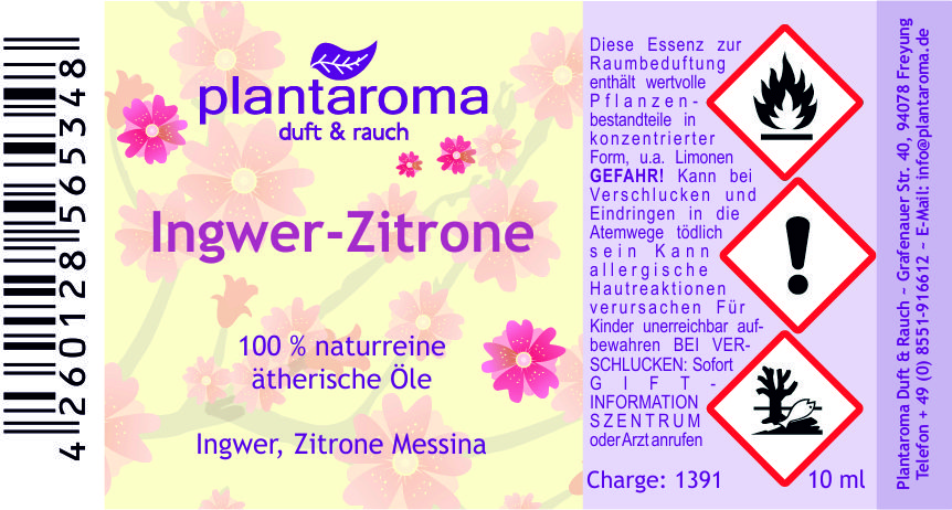 Ingwer-Zitrone, Lieblingsmischung, 100 % naturreine ätherische Öle