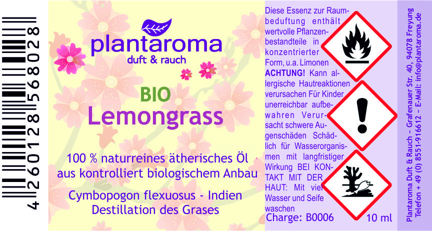 Lemongrass Bio, 100 % naturreines ätherisches Öl