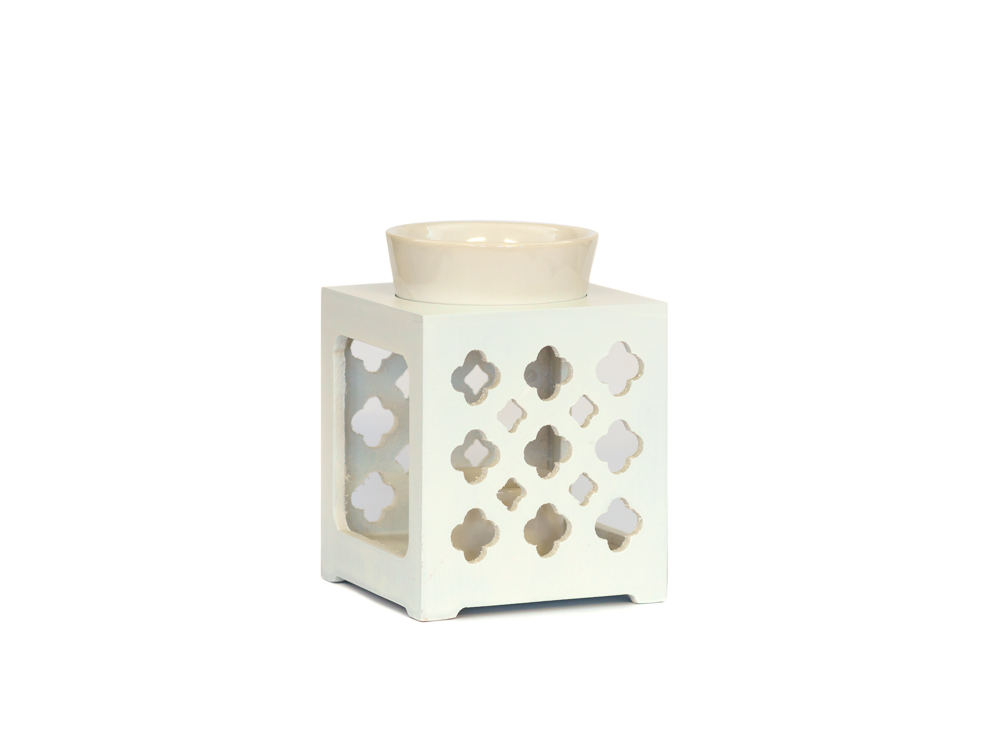 Duftlampe Marroc, Holz-Keramik, weiß