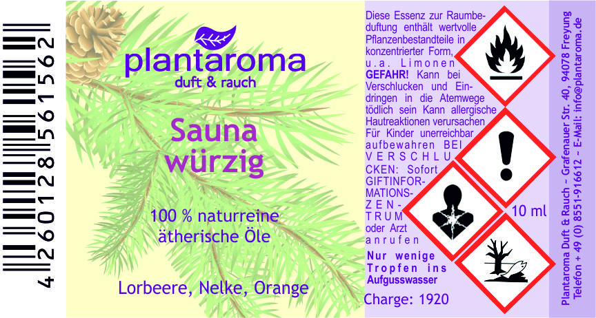Sauna würzig, 100 % naturreine ätherische Öle