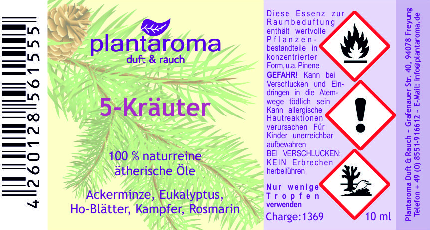 5-Kräuter-Öl, Saunaduft, 100 % naturreine ätherische Öle